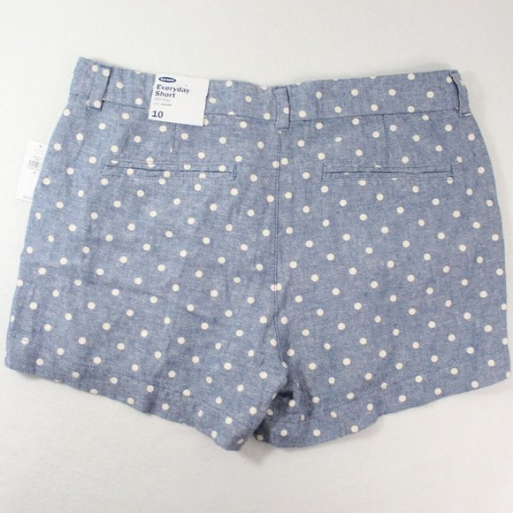 Old Navy Womens Blue Polka Dots Everyday Mid-Rise Shorts Size 10 Linen Blend - Picture 6 of 7